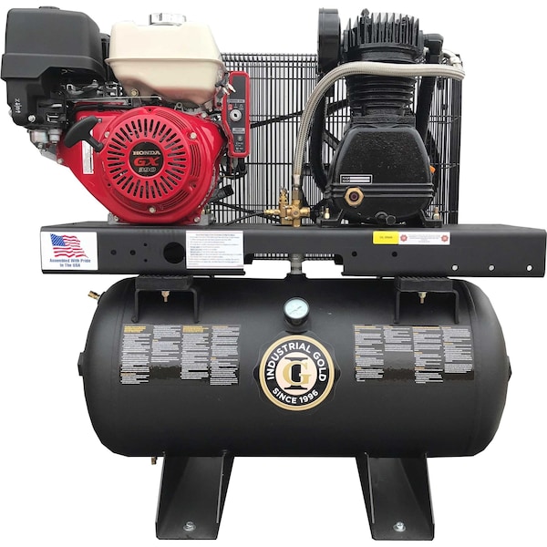 Industrial Gold 30 Gallon Horizontal, 18.4Cfm at 175Psi 24Cfm at 125Psi Gx390 Honda Engine CI13GEH33 - main